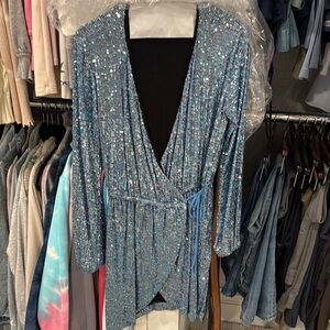 Lavender Brown blue Sequin Wrap Dress